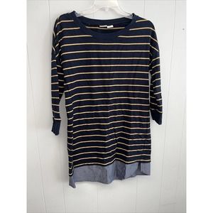 Lucy & Laurel Women's Navy Blue‎ Shirt Dress Size Small Long Sleeve Striped